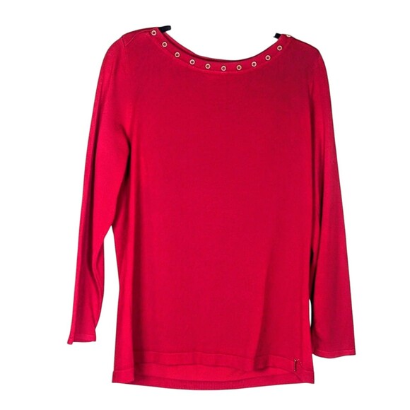 Calvin Klein Women's Long Sleeve Grommet Trim Neck Sweater Red Size Large - Picture 1 of 6